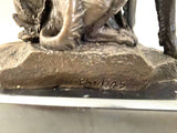 Figurine en bronze mythologique Hadès avec chien de l'enfer avec signature de l'artiste