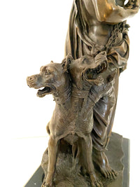 Mythologie Bronzefigur Hades mit Höllenhund mit Künstlersignatur