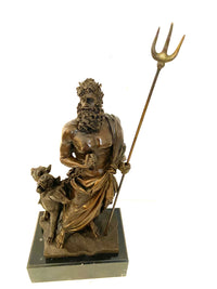 Mythologie Bronzefigur Hades mit Höllenhund mit Künstlersignatur