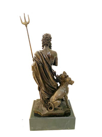 Mythologie Bronzefigur Hades mit Höllenhund mit Künstlersignatur