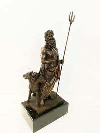 Figurine en bronze mythologique Hadès avec chien de l'enfer avec signature de l'artiste