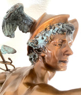 2 Meter hohe Bronze Skulptur nach Giovanni da Bologna Hermes der Götterbote