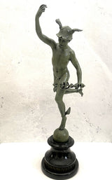 Bronze Skulptur Hermes der Götterbote signiert Giovanni Bologna auf Marmorsockel