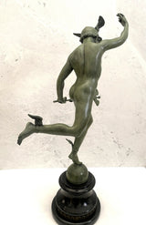 Bronze Skulptur Hermes der Götterbote signiert Giovanni Bologna auf Marmorsockel