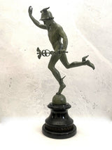 Bronze Skulptur Hermes der Götterbote signiert Giovanni Bologna auf Marmorsockel