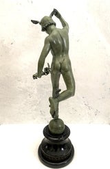 Bronze Skulptur Hermes der Götterbote signiert Giovanni Bologna auf Marmorsockel