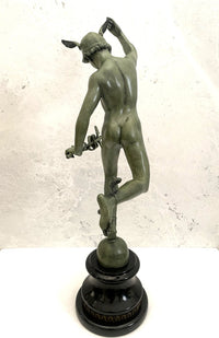 Bronze Skulptur Hermes der Götterbote signiert Giovanni Bologna auf Marmorsockel