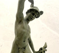Bronze Skulptur Hermes der Götterbote signiert Giovanni Bologna auf Marmorsockel