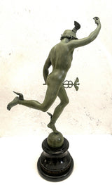 Bronze Skulptur Hermes der Götterbote signiert Giovanni Bologna auf Marmorsockel