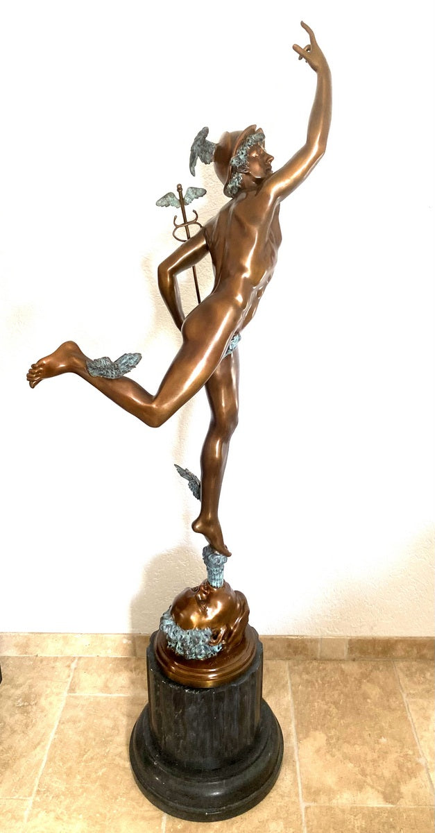 2 Meter hohe Bronze Skulptur nach Giovanni da Bologna Hermes der Götterbote