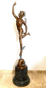 2 Meter hohe Bronze Skulptur nach Giovanni da Bologna Hermes der Götterbote