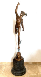 2 Meter hohe Bronze Skulptur nach Giovanni da Bologna Hermes der Götterbote