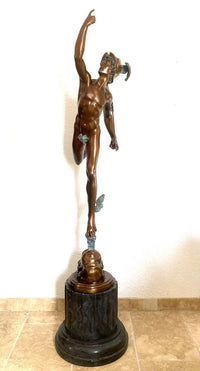 2 Meter hohe Bronze Skulptur nach Giovanni da Bologna Hermes der Götterbote