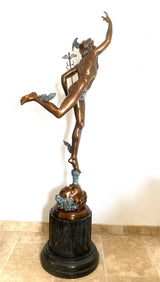 2 Meter hohe Bronze Skulptur nach Giovanni da Bologna Hermes der Götterbote