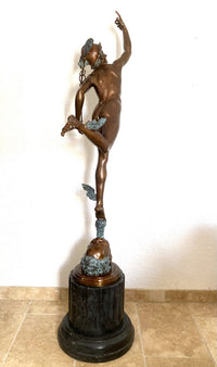 2 Meter hohe Bronze Skulptur nach Giovanni da Bologna Hermes der Götterbote