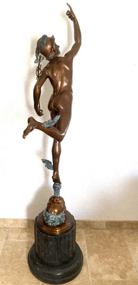 2 Meter hohe Bronze Skulptur nach Giovanni da Bologna Hermes der Götterbote