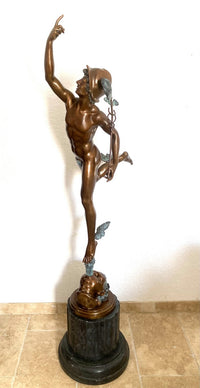 2 Meter hohe Bronze Skulptur nach Giovanni da Bologna Hermes der Götterbote