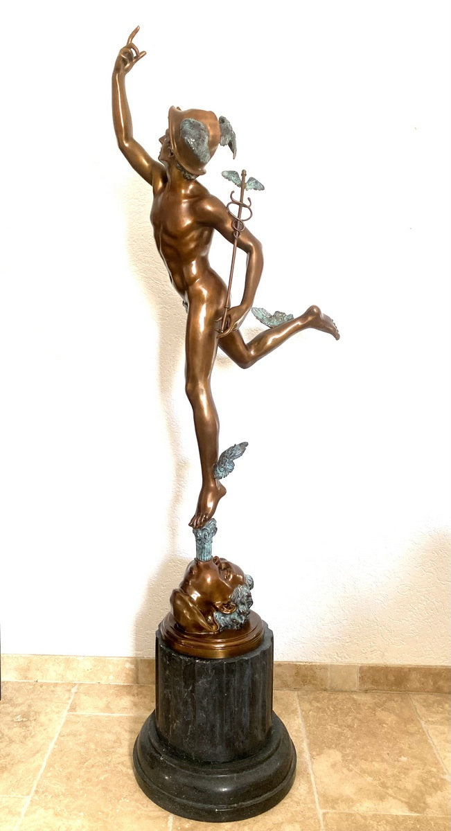 2 Meter hohe Bronze Skulptur nach Giovanni da Bologna Hermes der Götterbote
