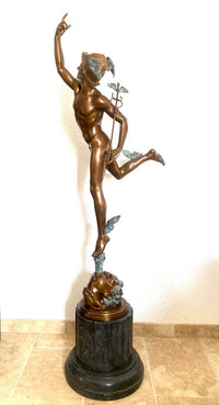 2 Meter hohe Bronze Skulptur nach Giovanni da Bologna Hermes der Götterbote