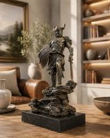 Wikinger Figur aus Bronze – Wikinger Statue mit Schwert und Totenkopf-Schild