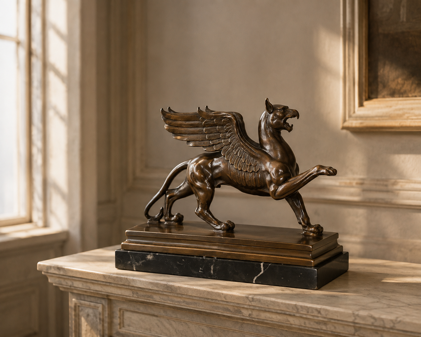 Mythology Bronze Figure - Griffin of Branitz on Marble Base