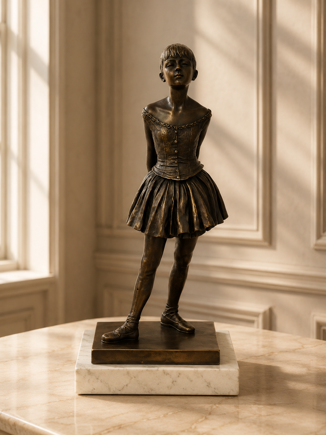 Young Ballerina in Bronze signed Degas on marble plate