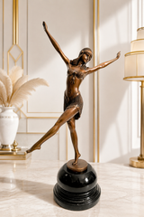 Bronzefigur Frau – Art-Déco-Tänzerin nach D. H. Chiparus auf Marmorsockel