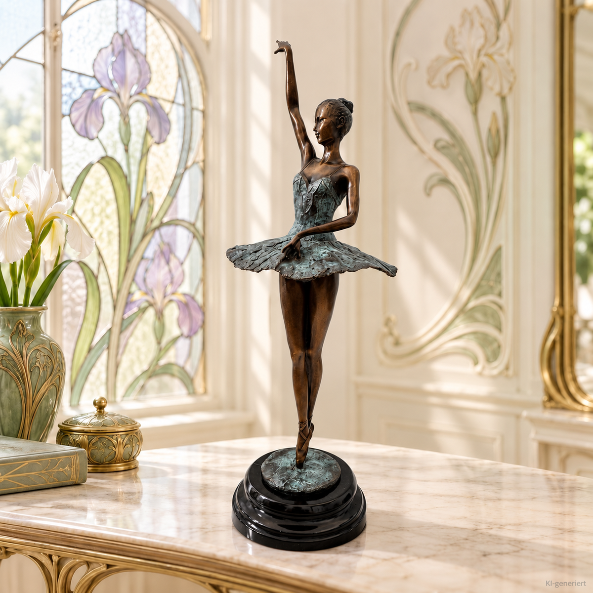Bronze-Ballerina nach Edgar Degas – Jugendstil-Kopie auf Marmorsockel