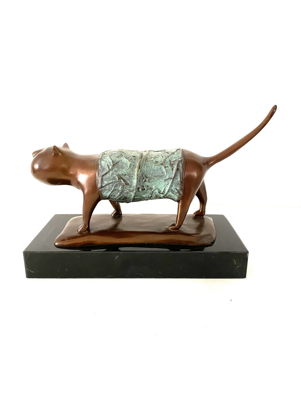 Modern Handmade Animal Bronze Bronze Cat Two-Tone Patinated on Marble