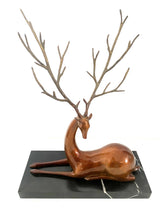 Animal figure in bronze - Bronze figure - Deer on marble slab signed Milo