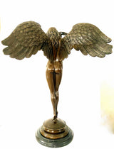 Grand ange en bronze signé Weinmann sur socle en marbre 