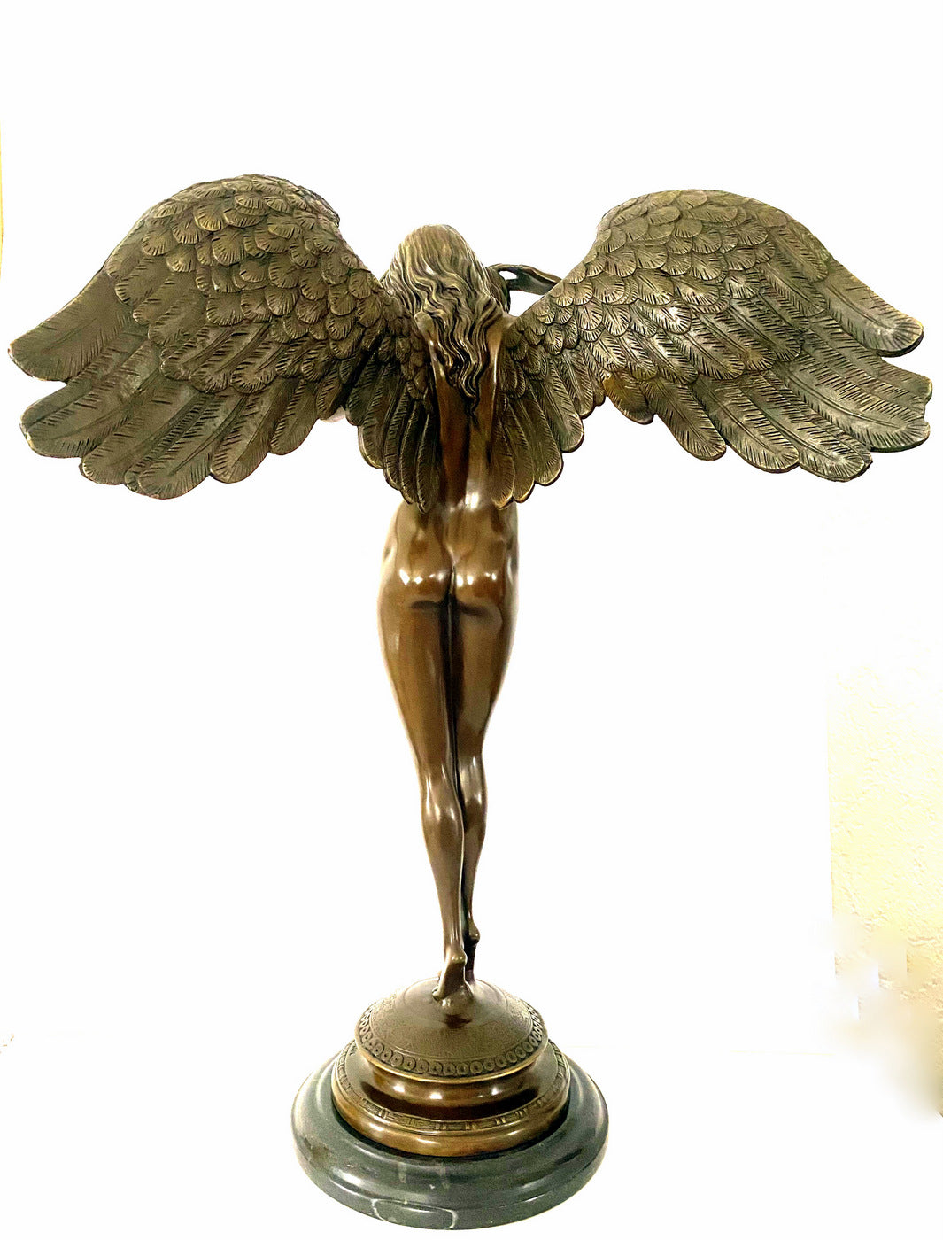 Large bronze angel signed Weinmann on marble base 