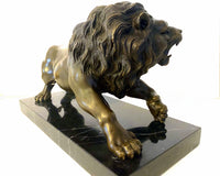 Animal bronze - lion on marble base with artist signature