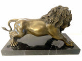 Animal bronze - lion on marble base with artist signature