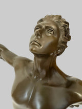 Ikarus Statue aus Bronze – griechische Mythologie Figur nach A. A. Weinmann Nahaufname Gesicht