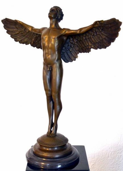 Mythologie Bronzefigur - Ikarus signiert Weinmann auf Marmorsockel