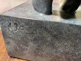 Large bronze statue -nude with artist signature on wooden base