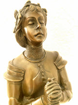 Statue Jeanne d'Arc - Figure de Jeanne d'Arc en bronze sur marbre signée Mecie