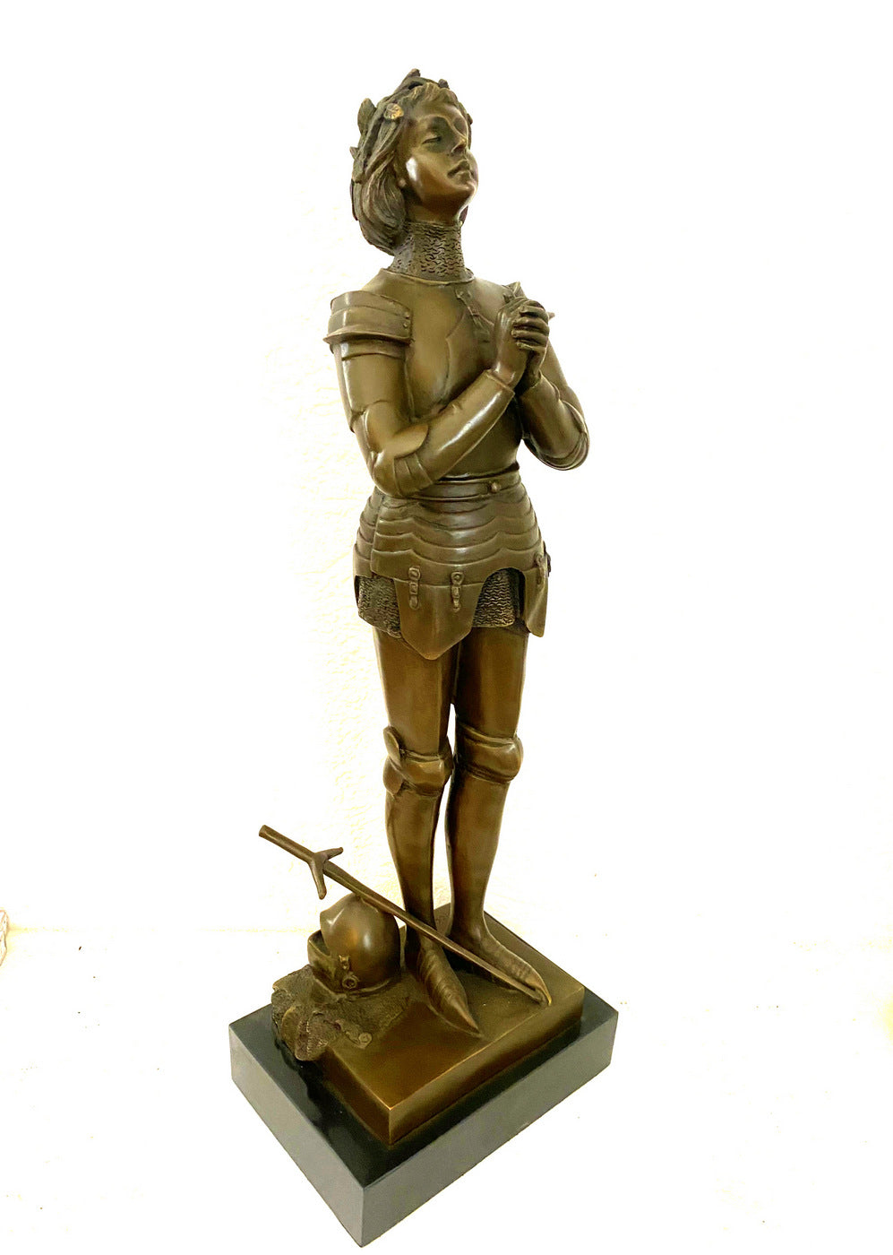 Joan of Arc Statue - Joan of Arc Bronze figure on marble signed Mecie