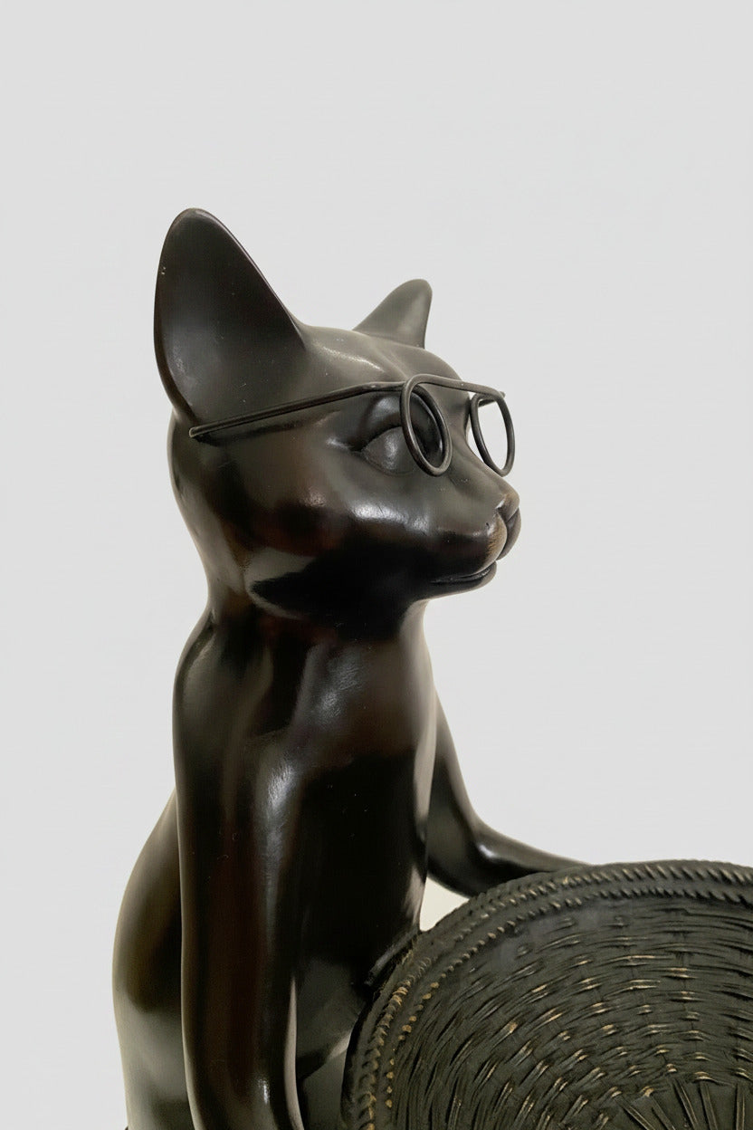 Animal ludique bronze couché chat en bronze lisant un livre serre-livres 3 kg