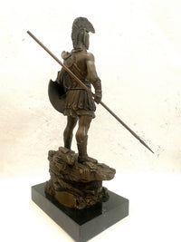 Bronzefigur Spartaner mit Speer und Schild - Bronze Krieger auf Marmorsockel