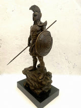 Bronzefigur Spartaner mit Speer und Schild - Bronze Krieger auf Marmorsockel