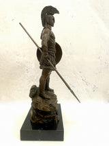 Bronzefigur Spartaner mit Speer und Schild - Bronze Krieger auf Marmorsockel