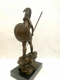 Bronzefigur Spartaner mit Speer und Schild - Bronze Krieger auf Marmorsockel