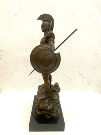 Bronzefigur Spartaner mit Speer und Schild - Bronze Krieger auf Marmorsockel