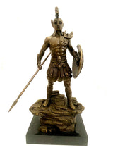 Bronzefigur Spartaner mit Speer und Schild - Bronze Krieger auf Marmorsockel