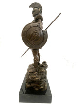 Bronzefigur Spartaner mit Speer und Schild - Bronze Krieger auf Marmorsockel