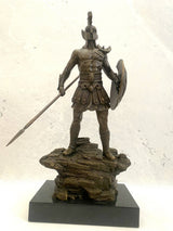 Bronzefigur Spartaner mit Speer und Schild - Bronze Krieger auf Marmorsockel