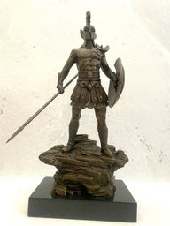 Bronzefigur Spartaner mit Speer und Schild - Bronze Krieger auf Marmorsockel