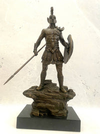 Bronzefigur Spartaner mit Speer und Schild - Bronze Krieger auf Marmorsockel
